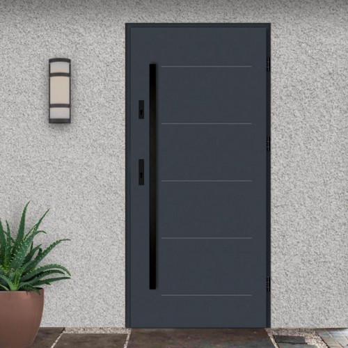 Уличная входная дверь в дом с терморазрывом алюминиевая T6300AB графитовый