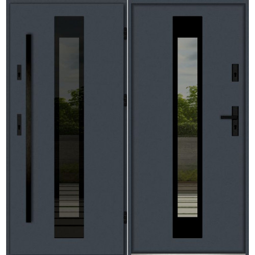 Дверь входная со стеклом LACOBEL в алюминиевой раме графитово серый