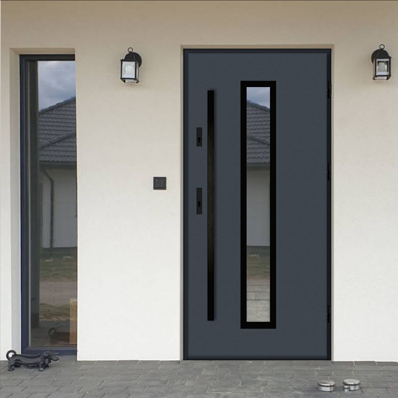 Дверь входная со стеклом PORTO D1034B с черной ручкой штангой