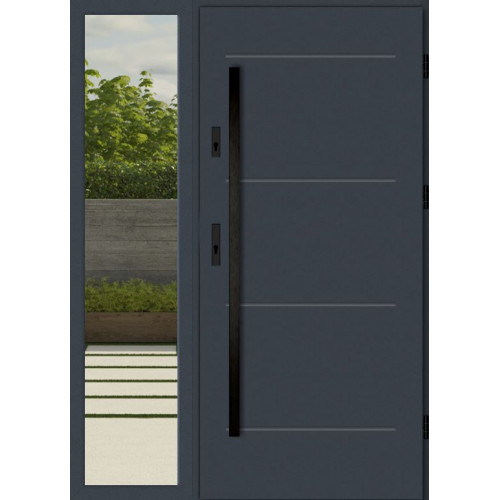 Дверь входная с боковой фрамугой REGINA TS5000AB с черным рейлингом
