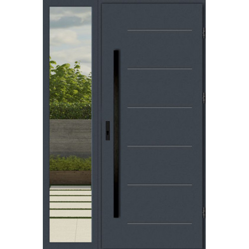 Дверь входная с боковой фрамугой LIMA TS6000 black edition с черной фурнитурой уличная