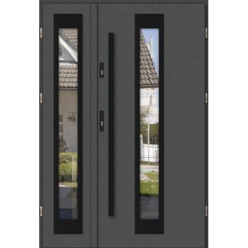 Двустворчатая дверь PORTO DD1050B теплая уличная для коттеджа в дом термодверь со стеклом пассивное полотно входная группа