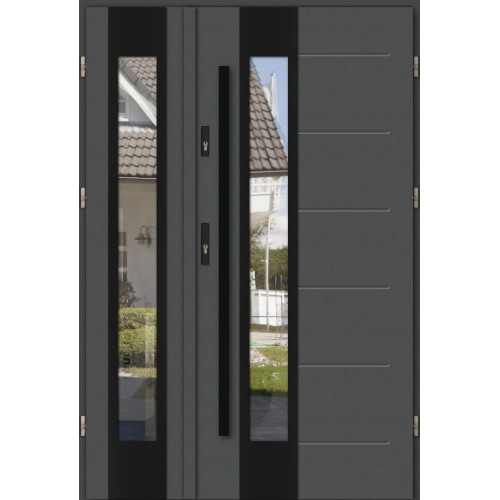 Двустворчатая дверь MODENA DD4137B теплая уличная для коттеджа в дом термодверь со стеклом пассивное полотно входная группа