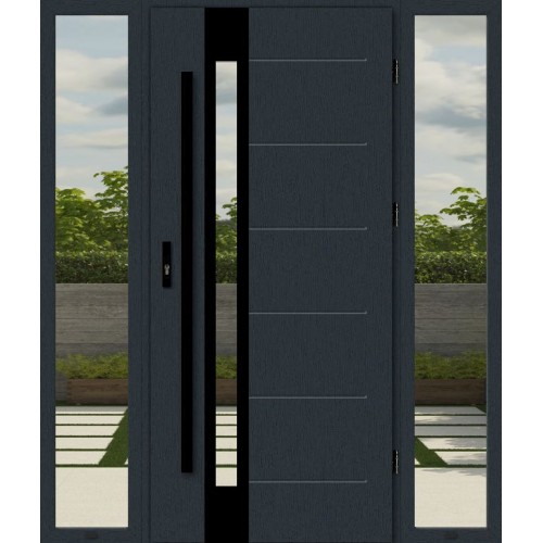 Дверь входная с боковыми окнами MODENA TS4148 black edition в черном цвете стильная хайтек модерн современная теплая уличная