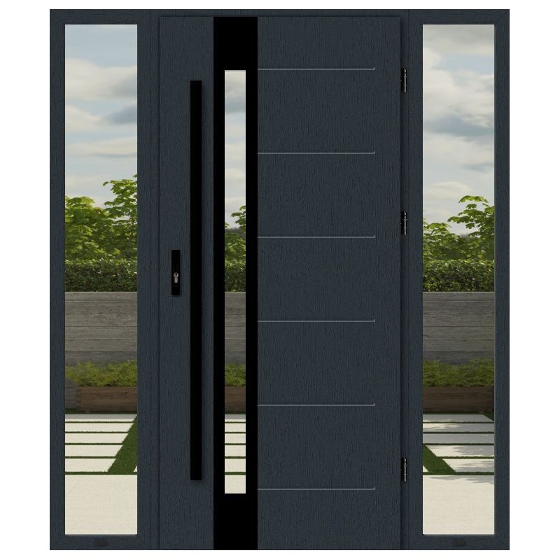 Дверь входная с боковыми окнами MODENA TS4148 black edition в черном цвете стильная хайтек модерн современная теплая уличная
