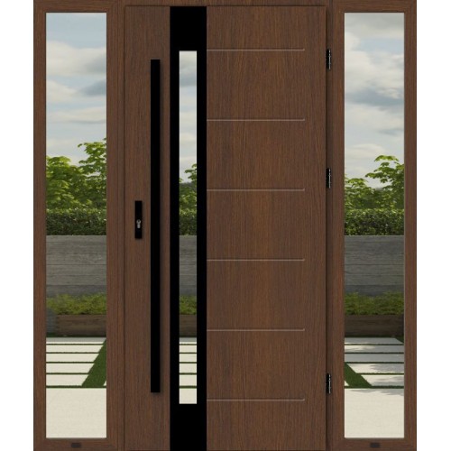 Дверь входная с боковыми окнами MODENA TS4148 black edition в черном цвете сильная хайтек модерн современная теплая уличная