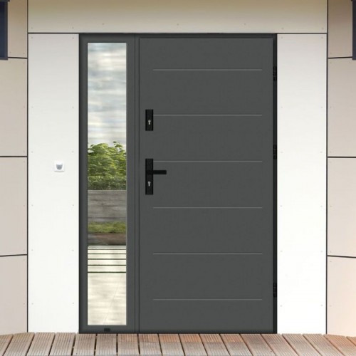 Дверь входная с боковой фрамугой модерн серая
