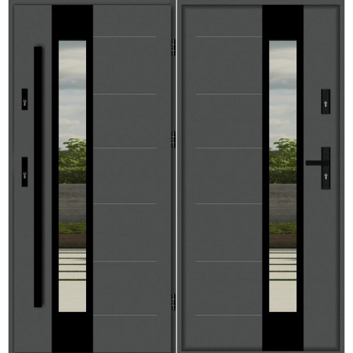 Дверь входная со стеклом PORTO D1037 термовуд терморазрыв уличная теплая стальная деревянная цвет антрацит 7016
